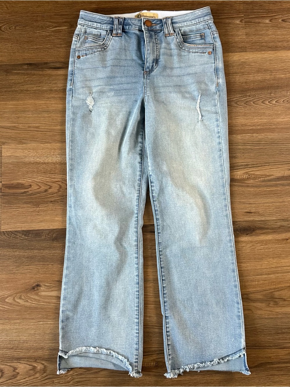 Democracy Absolution Straight Leg Denim Jeans Womens 4 Blue Mid Rise Tulip Hem
